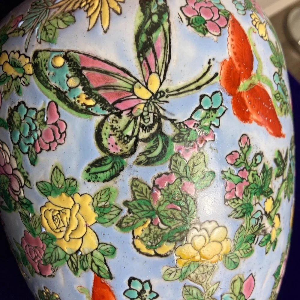 Famille Vintage CHINOISERIE Chinese Enameled Ginger Jar Large 12.3/4